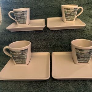 Set of 4 Espresso/ Cappuccino/ Mocha Cups & Saucers. World Market. Never Used